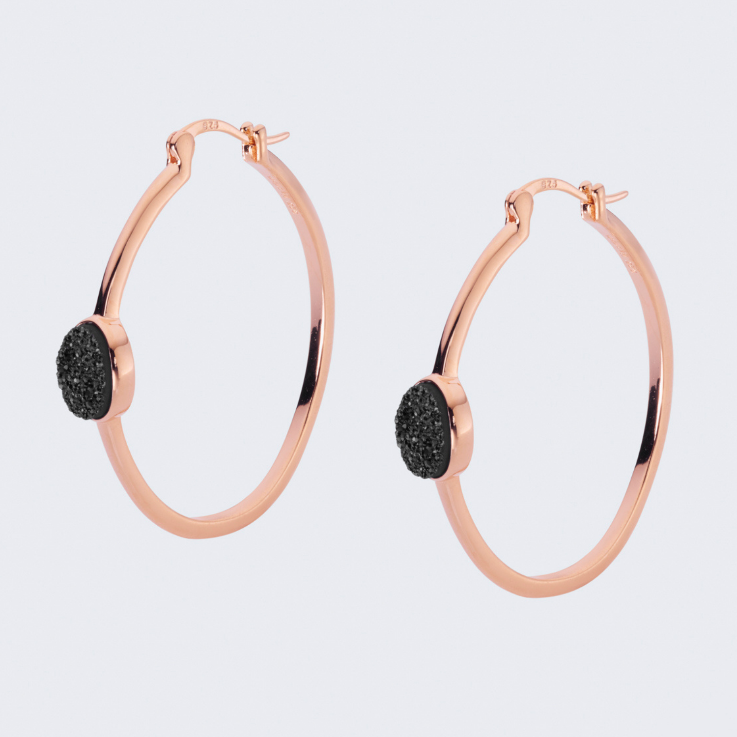 Elara Rose Gold Black Hoops