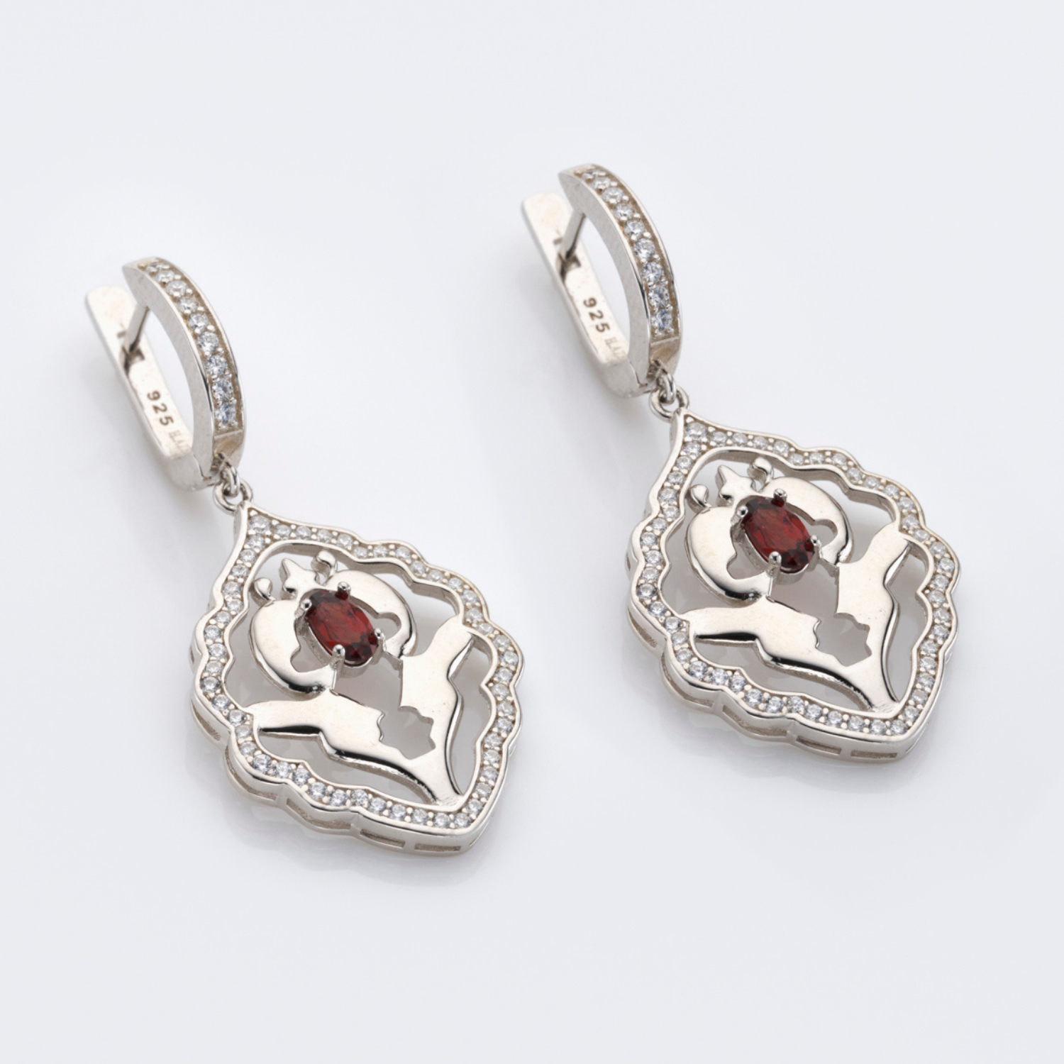 Iznik Silver Garnet Earrings