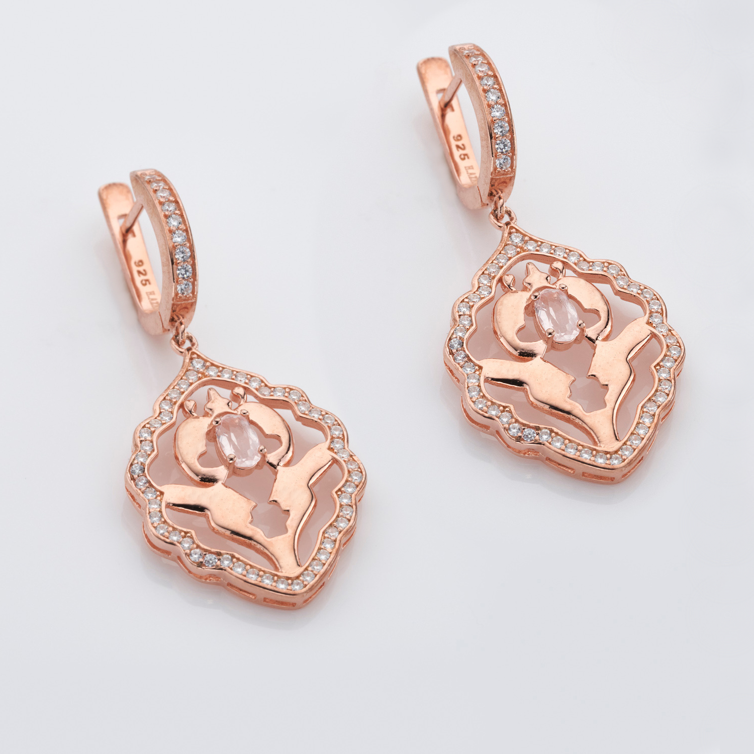 Iznik Rose Gold Rose Quartz Earrings