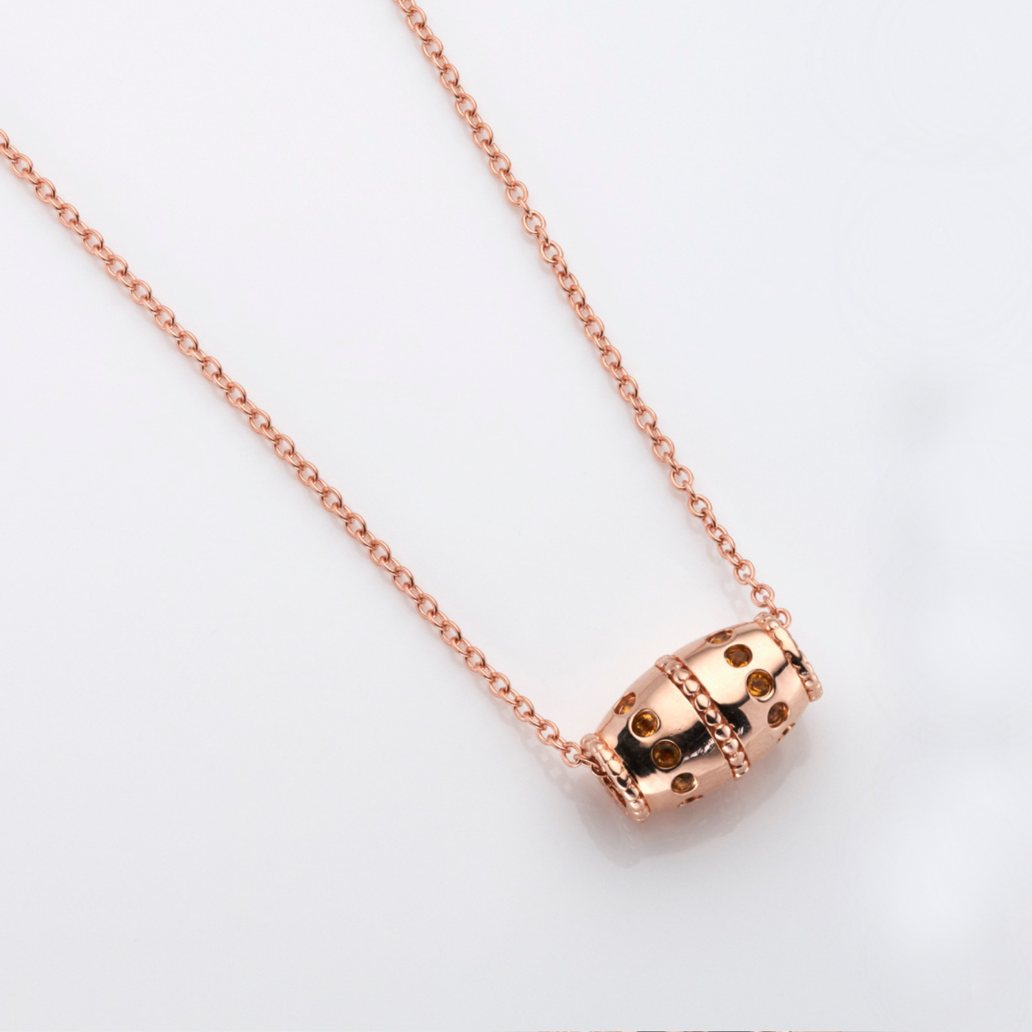 Jewelled Citrine Rose Gold Barrel Pendant