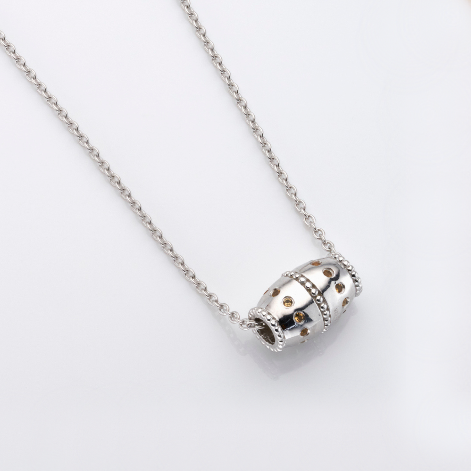 Jewelled Citrine Silver Barrel Pendant