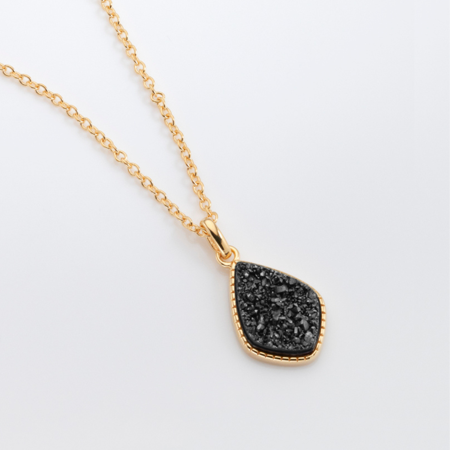 18k gold plated sterling silver Black Druzy crystal necklace