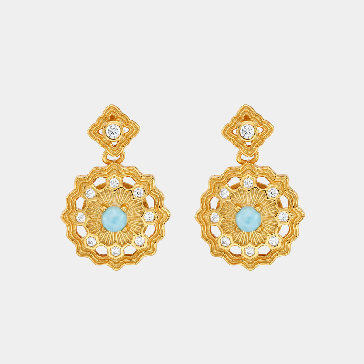 18k gold plated sterling silver blue larimar earrings
