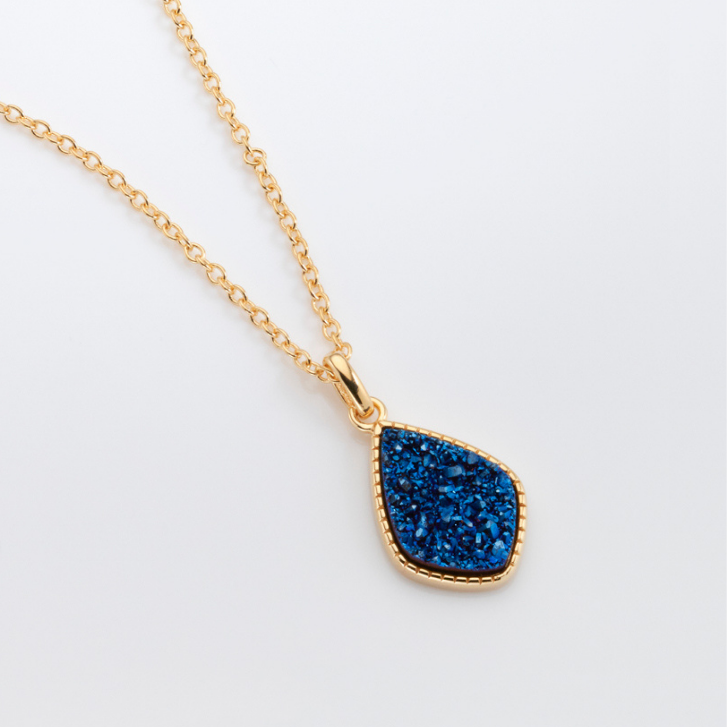 18k gold plated sterling silver Blue Druzy crystal necklace