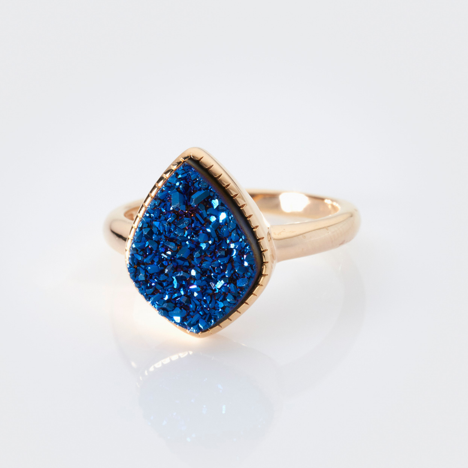 18k gold plated sterling silver Blue Druzy ring