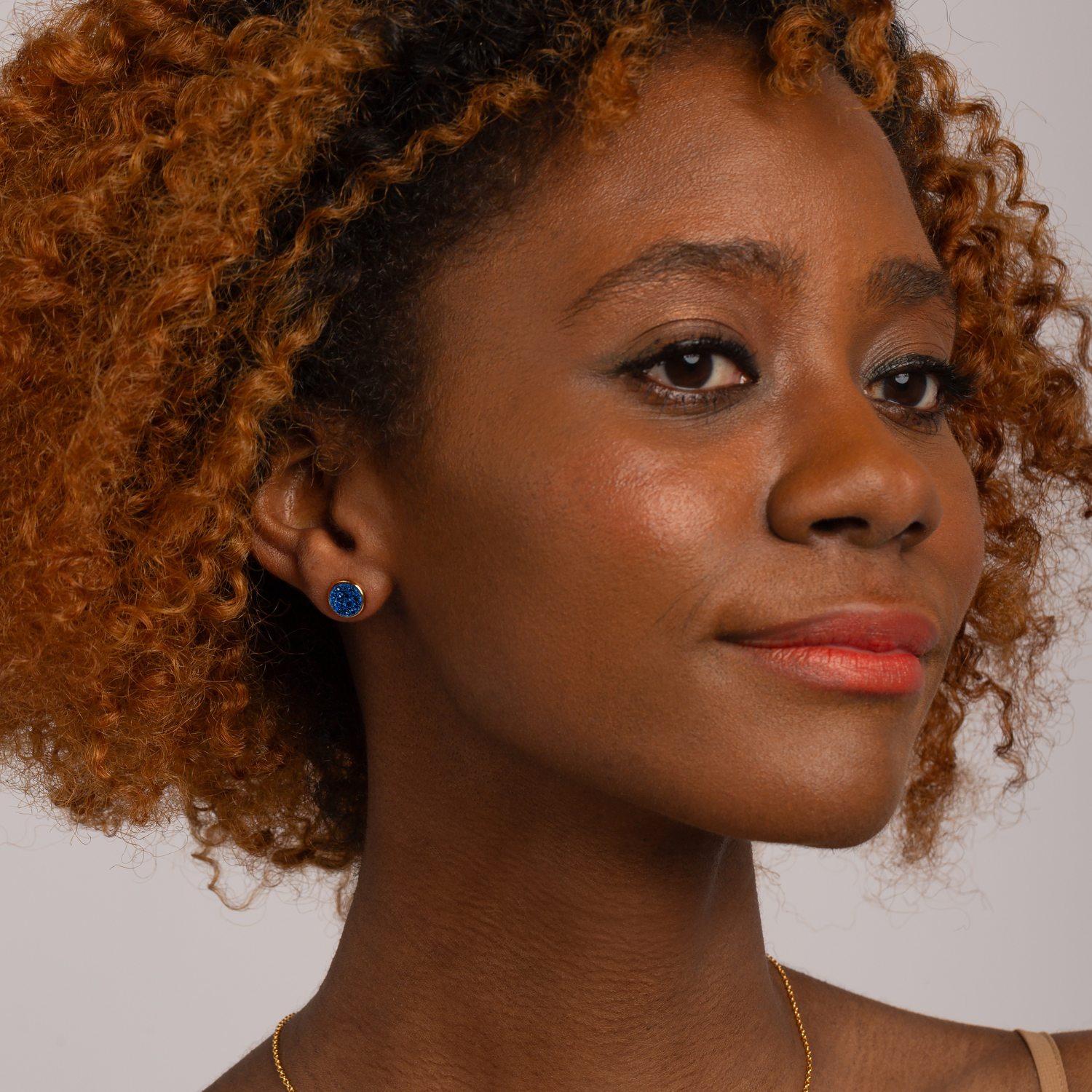 18k gold plated sterling silver Blue Druzy stud earrings