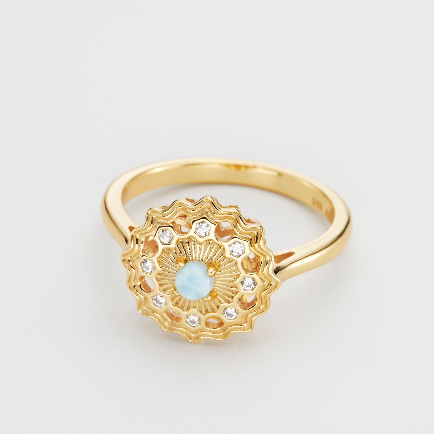 18k gold plated sterling silver blue larimar ring