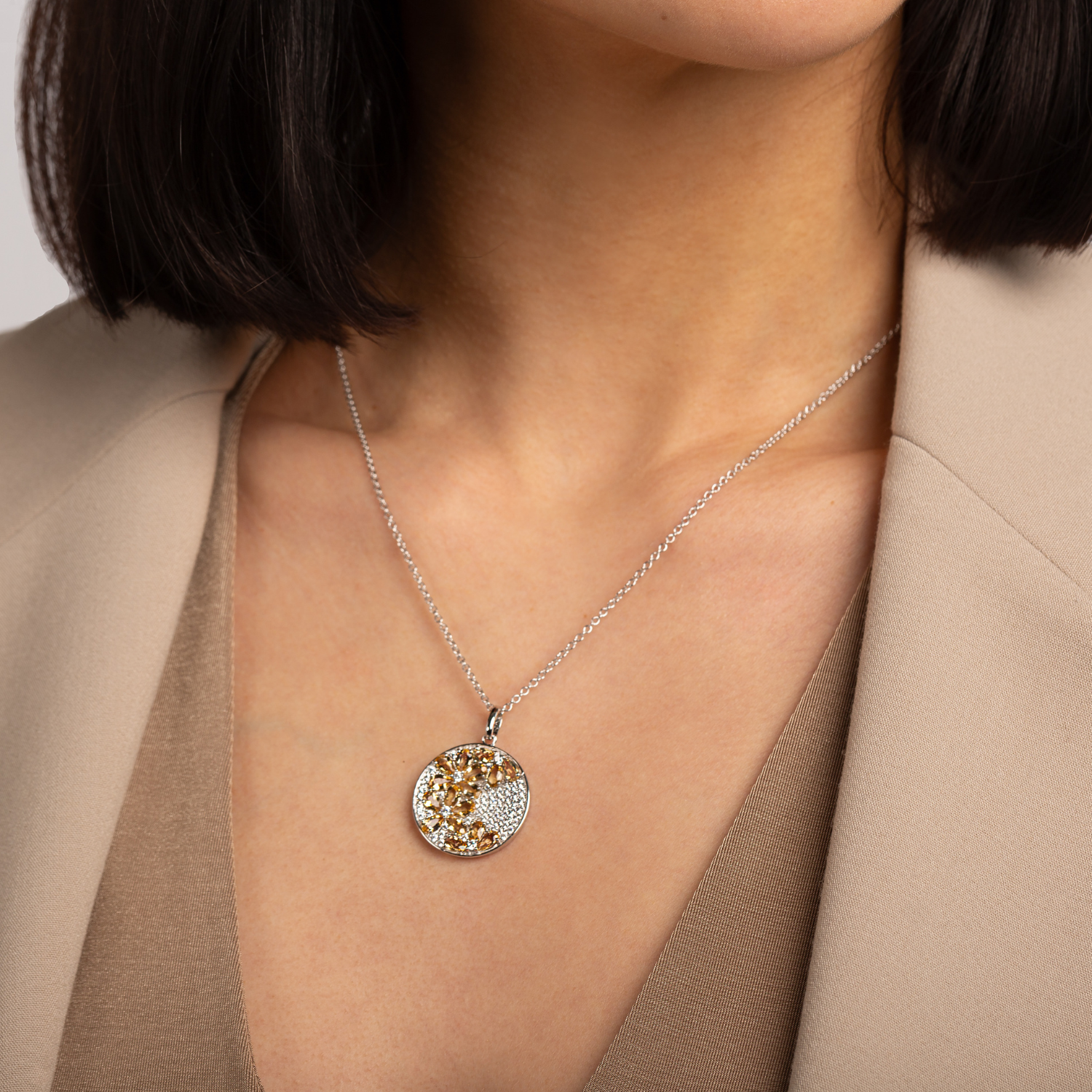 rhodium plated sterling silver Citrine necklace