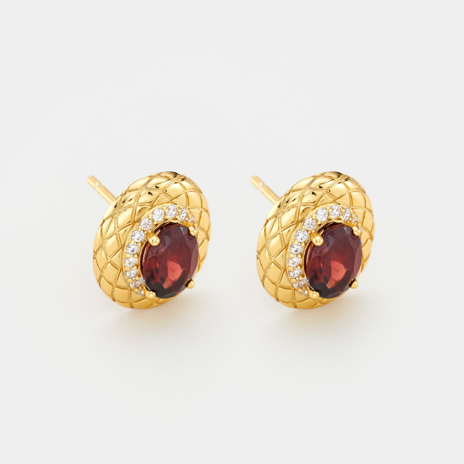 18k gold plated sterling silver garnet halo earrings