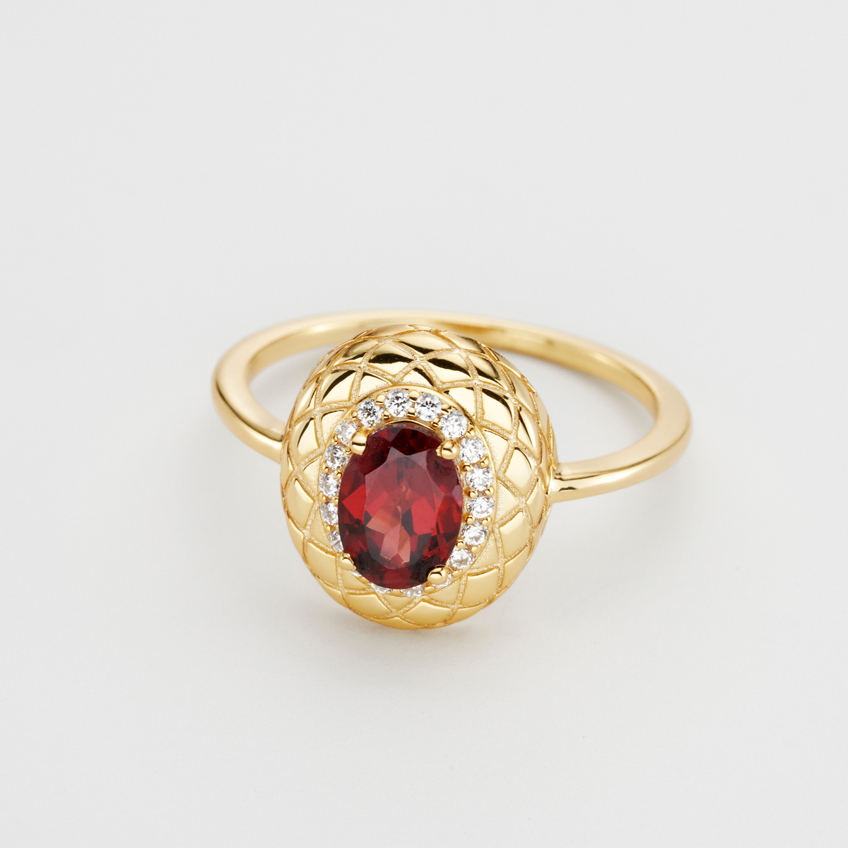 18k gold plated sterling silver garnet halo ring