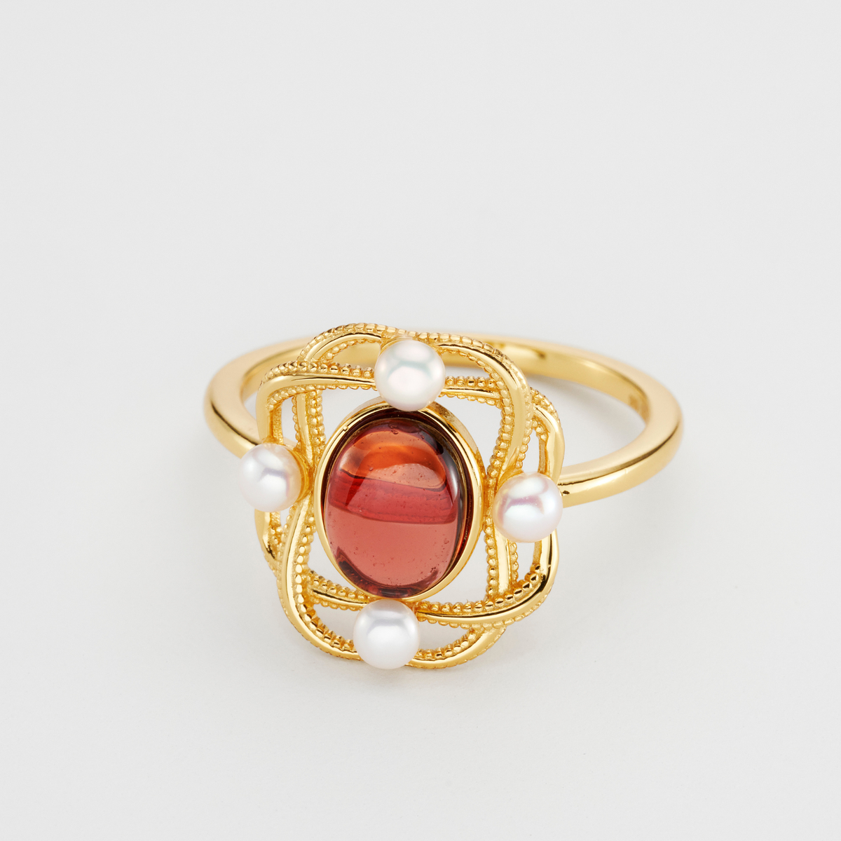 18k gold plated sterling silver garnet pearl oval ring