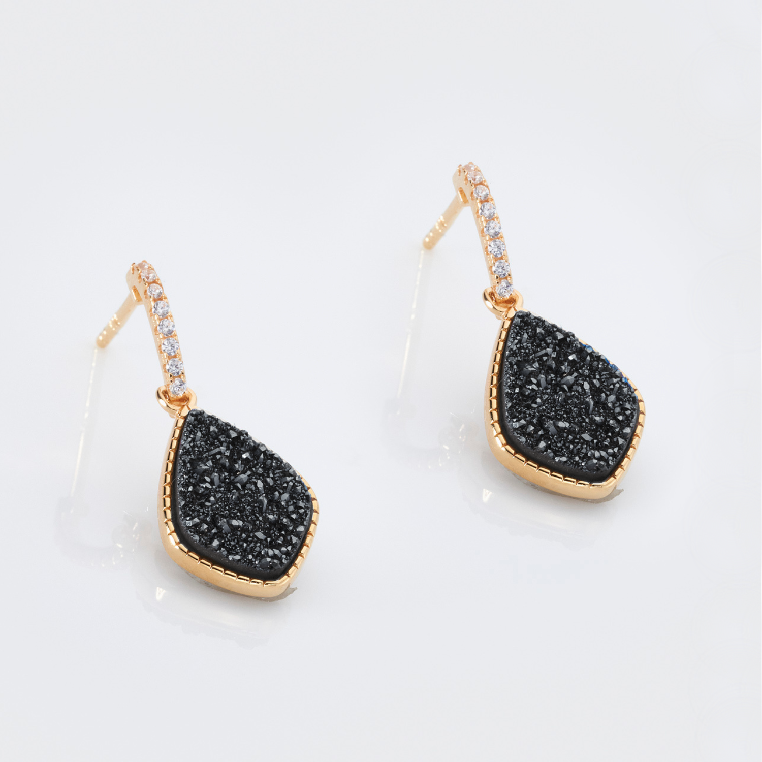 18k gold plated sterling silver Black Druzy drop earrings
