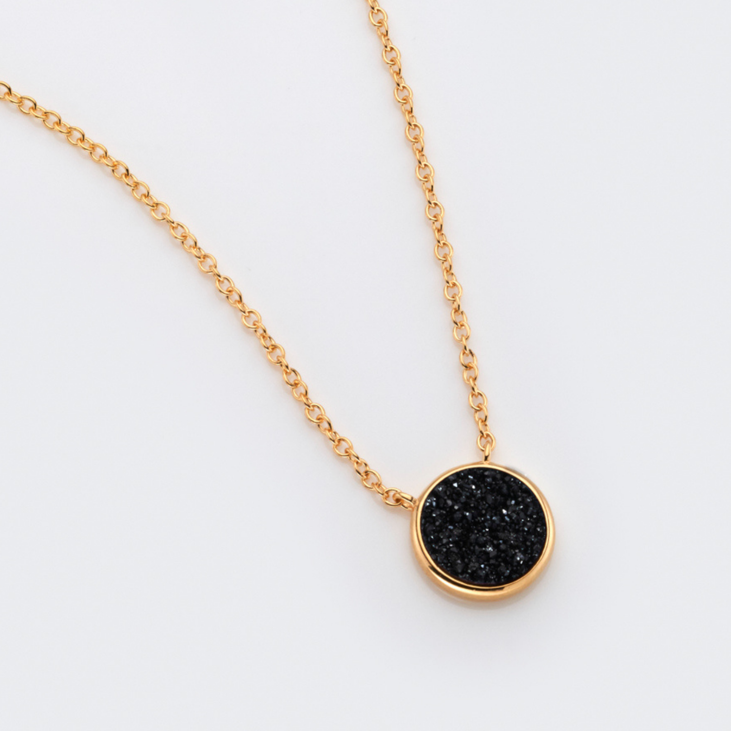 18k gold plated sterling silver Black Druzy necklace