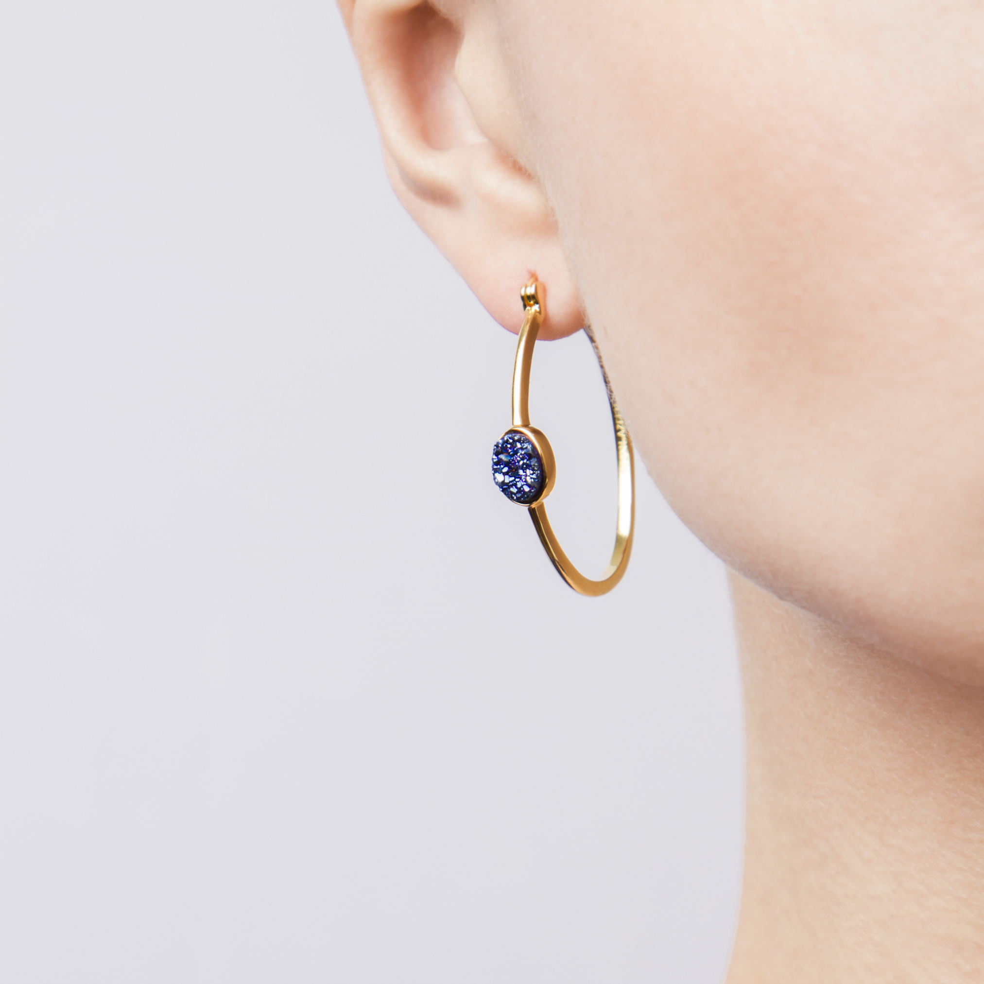 18k gold plated sterling silver Blue Druzy hoop earrings