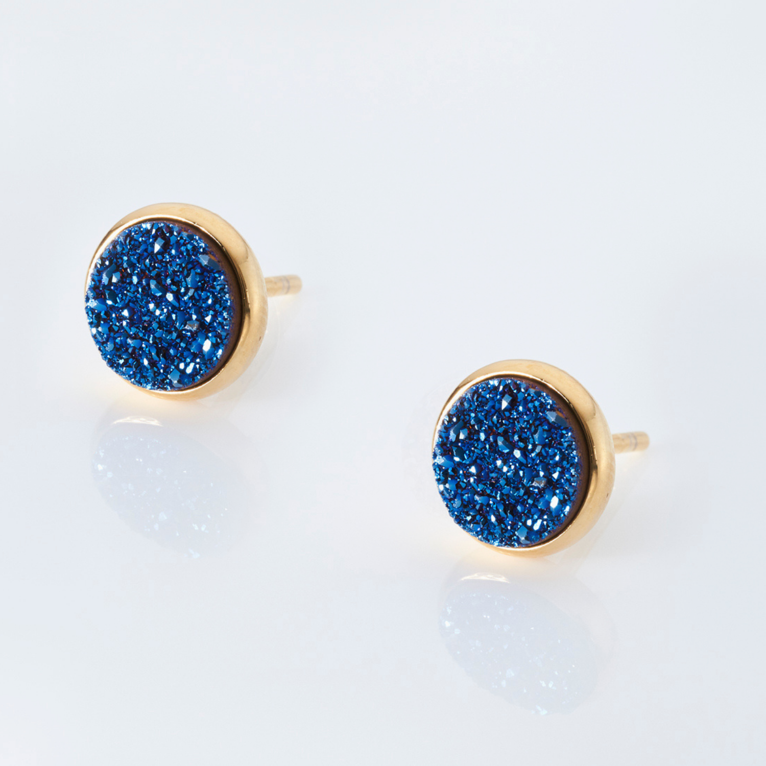 18k gold plated sterling silver Blue Druzy stud earrings