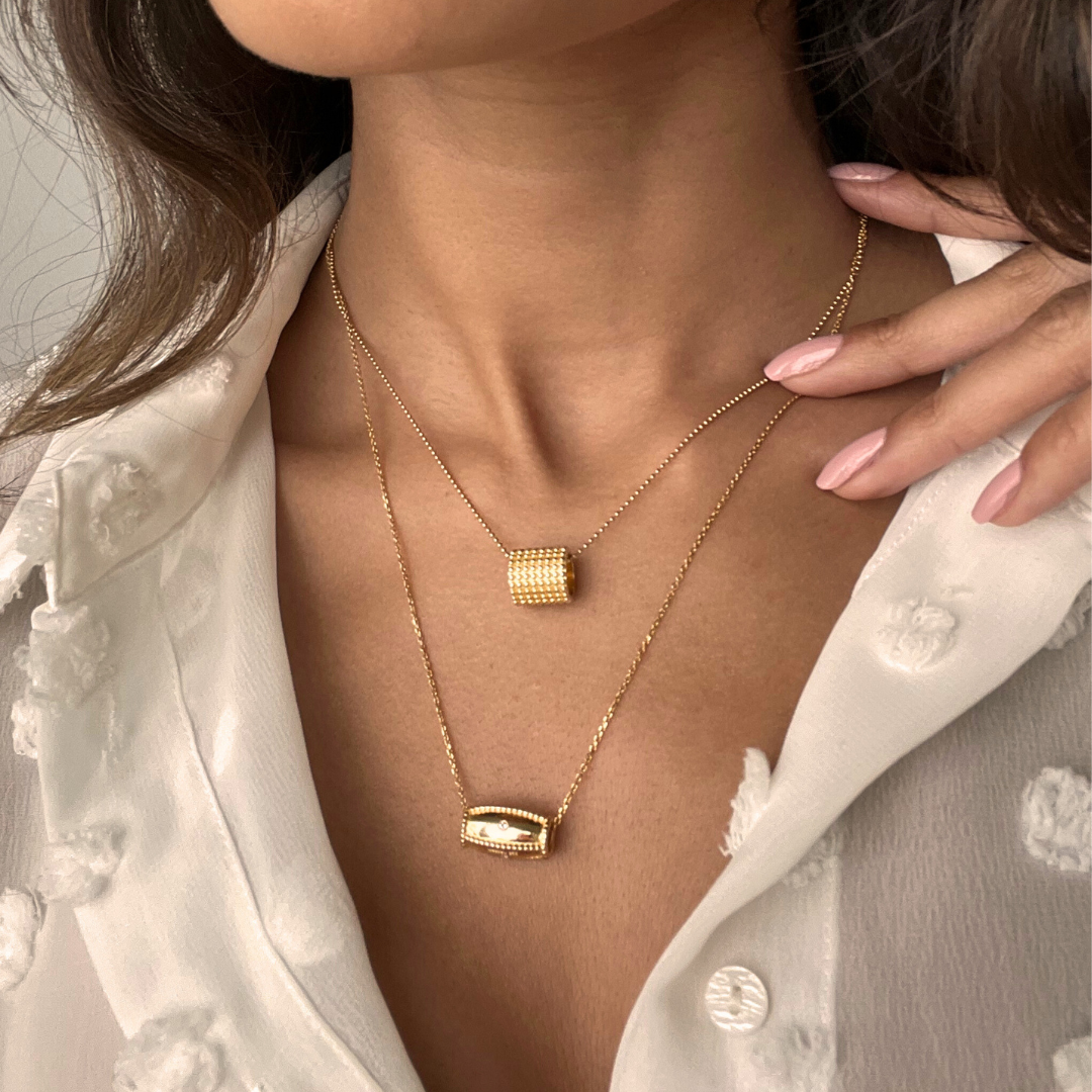 18k gold plated sterling silver gold blue topaz barrel pendant