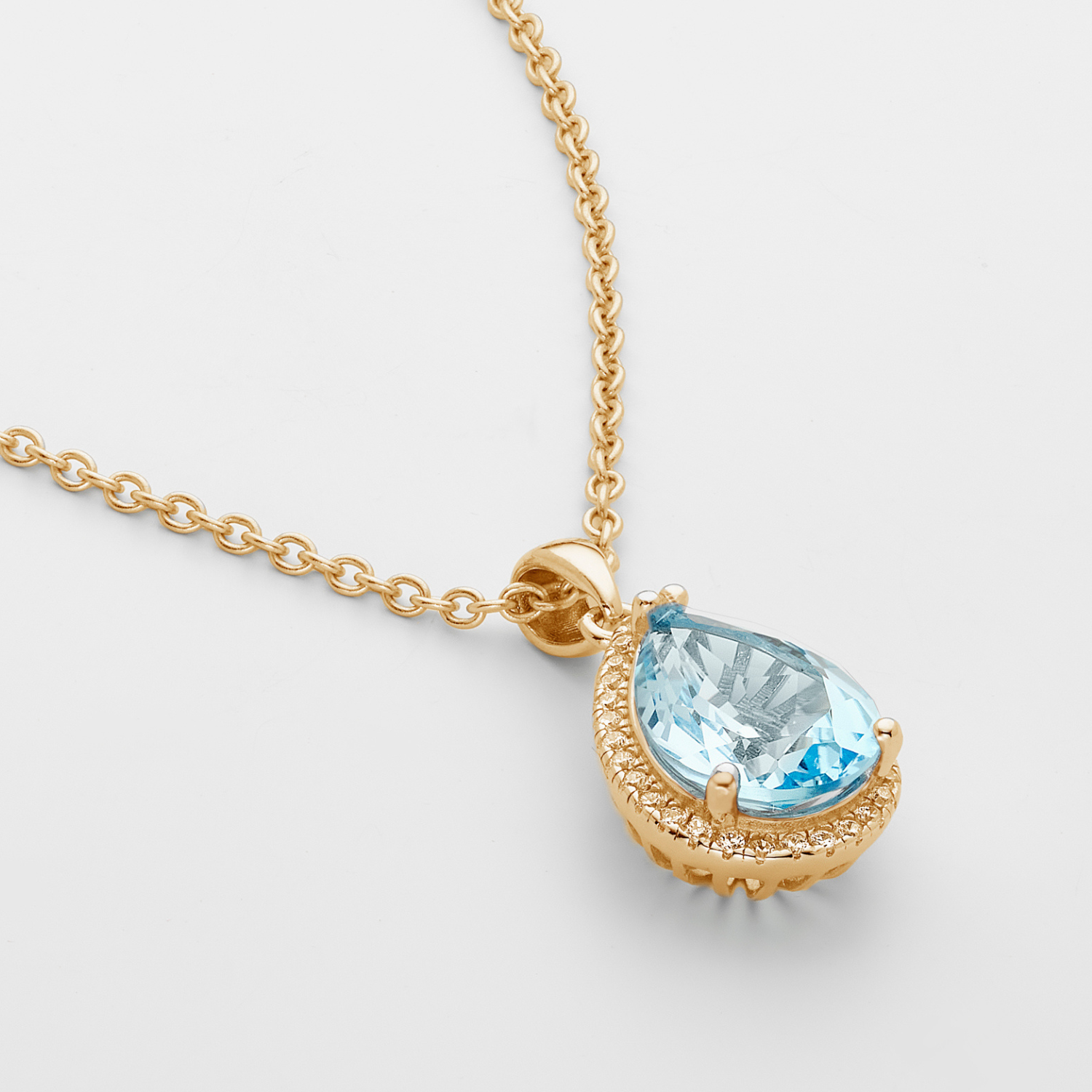 18k gold plated 925 sterling silver pear drop blue topaz necklace