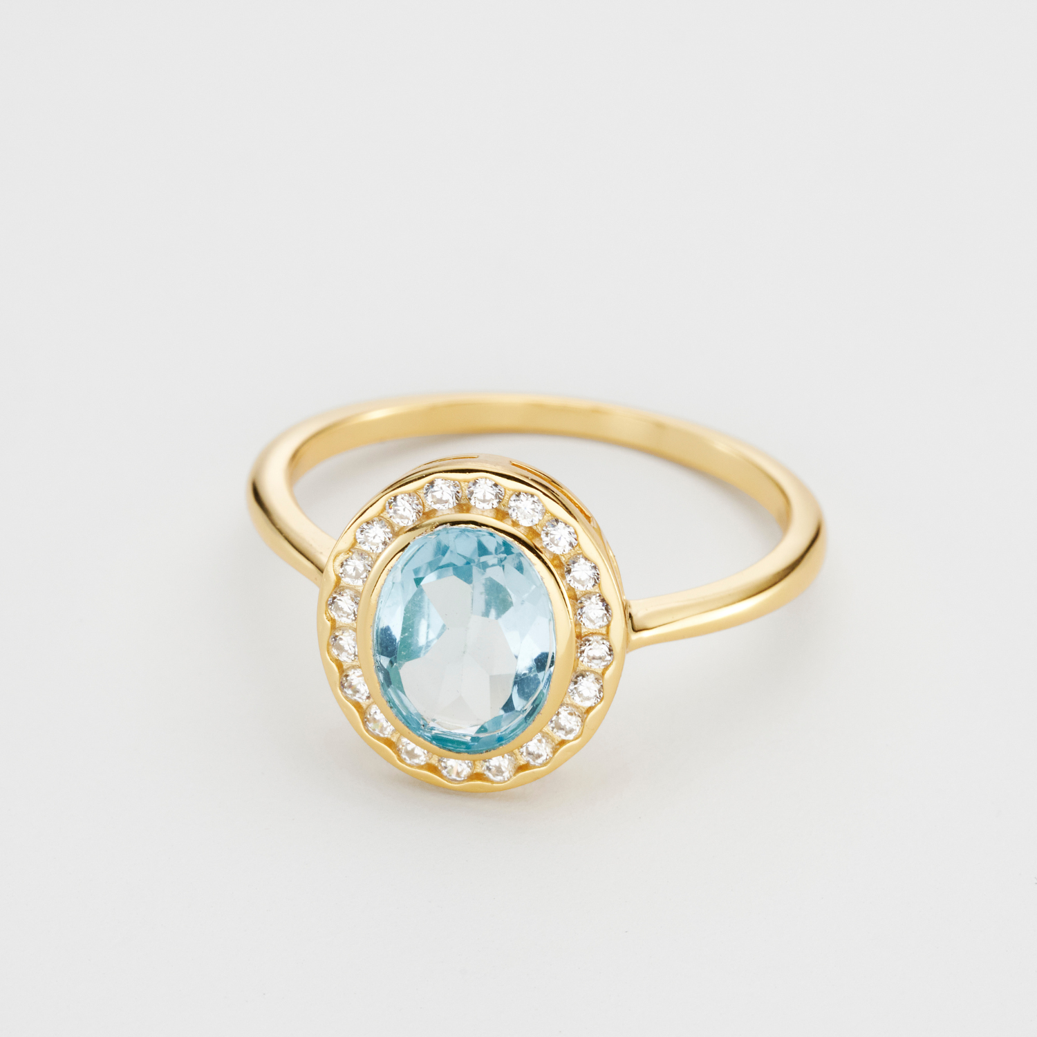 18k gold plated sterling silver blue topaz ring cubic zirconia halo