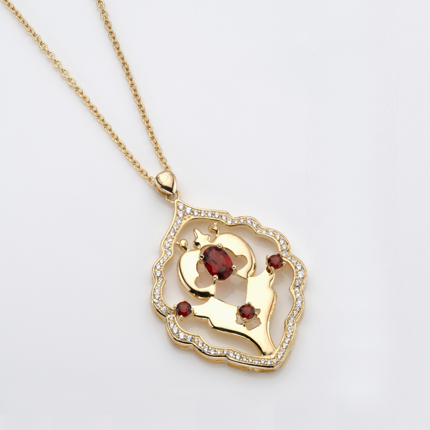 18k gold plated 925 sterling silver garnet necklace with cubic zirconia accents