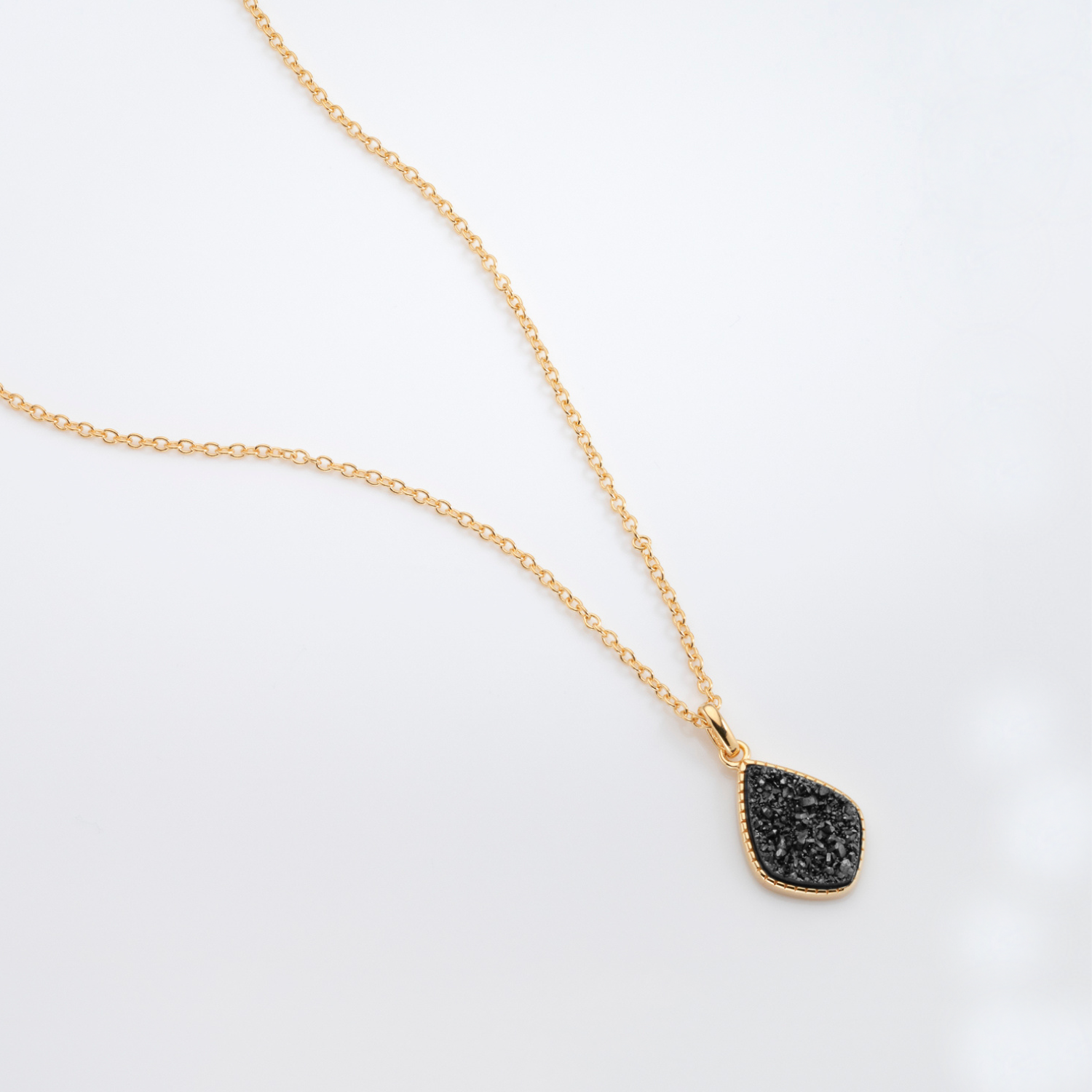 18k gold plated sterling silver Black Druzy crystal necklace