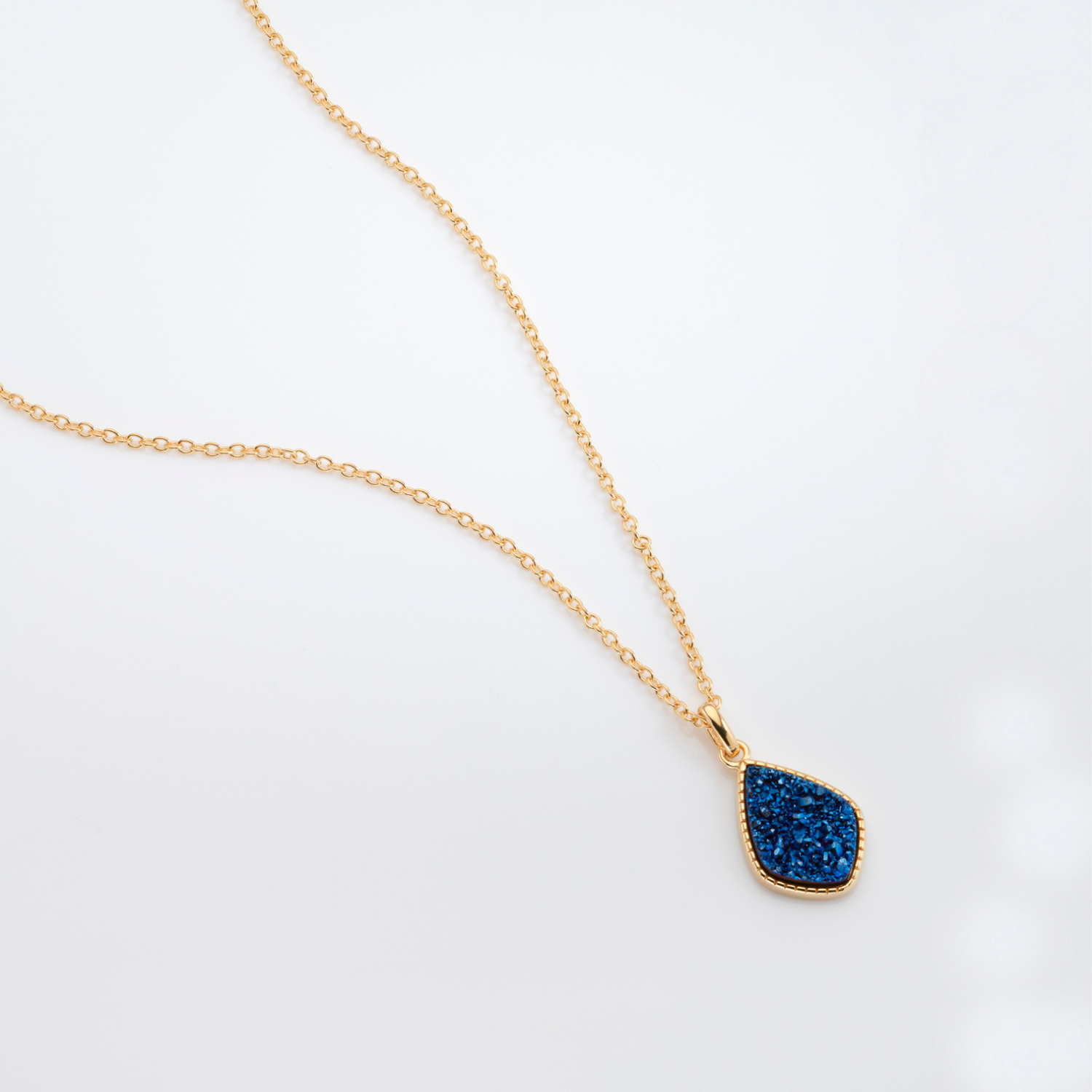 18k gold plated sterling silver Blue Druzy crystal necklace