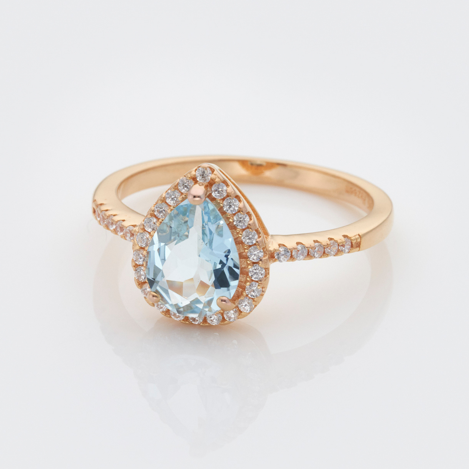 18k gold plated 925 sterling silver pear drop blue topaz ring