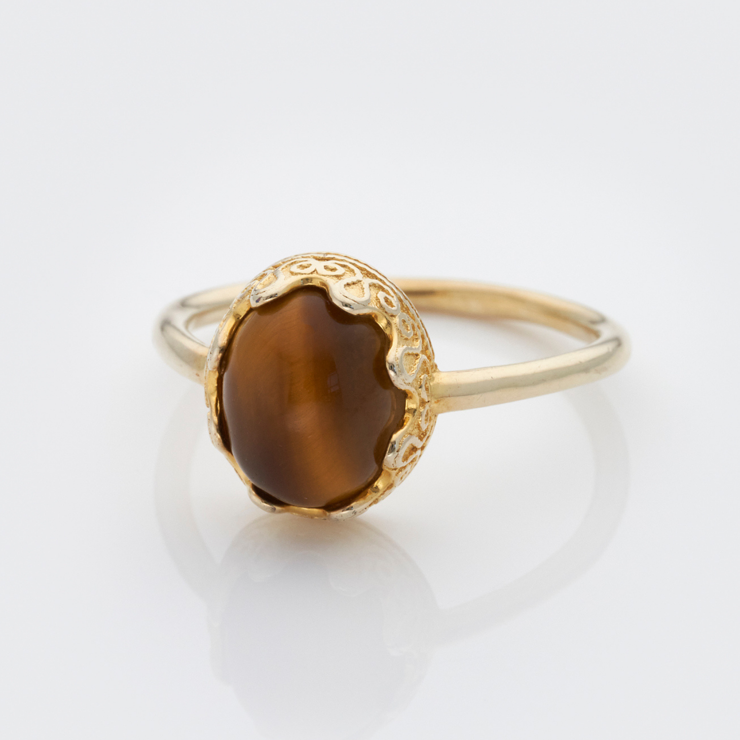 18k gold 925 sterling silver tiger's eye ring