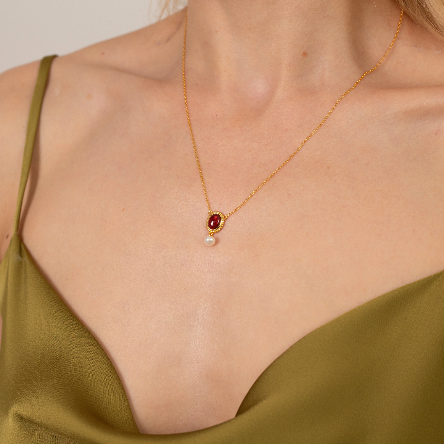 Olympias Garnet Pearl Gold Necklace