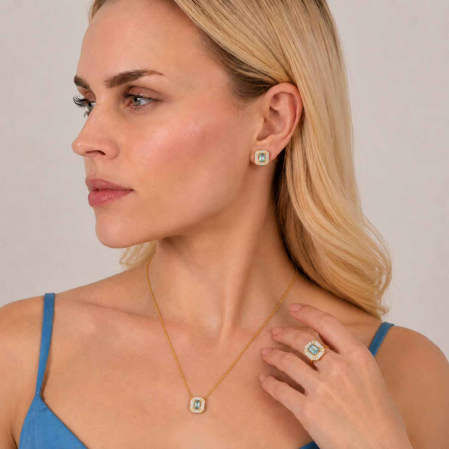 Aphrodite Blue Topaz Pearl Necklace