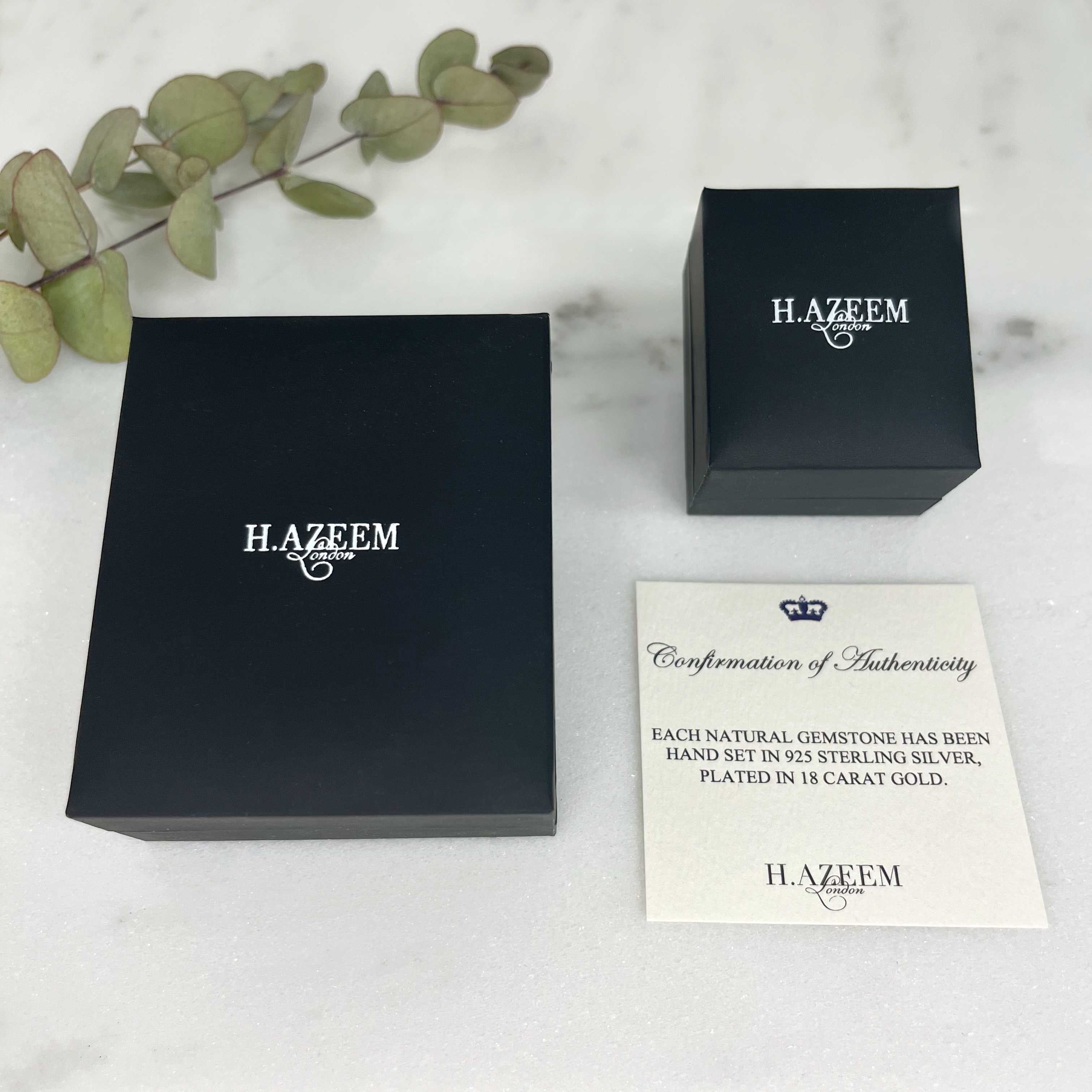H.AZEEM London jewellery box and warranty card