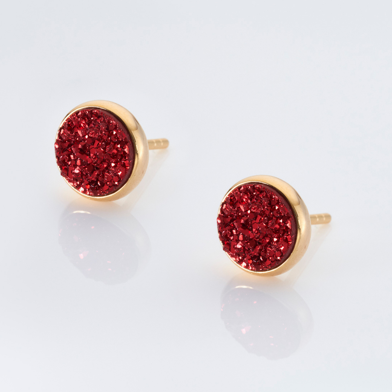 18k gold plated sterling silver Red Druzy stud earrings