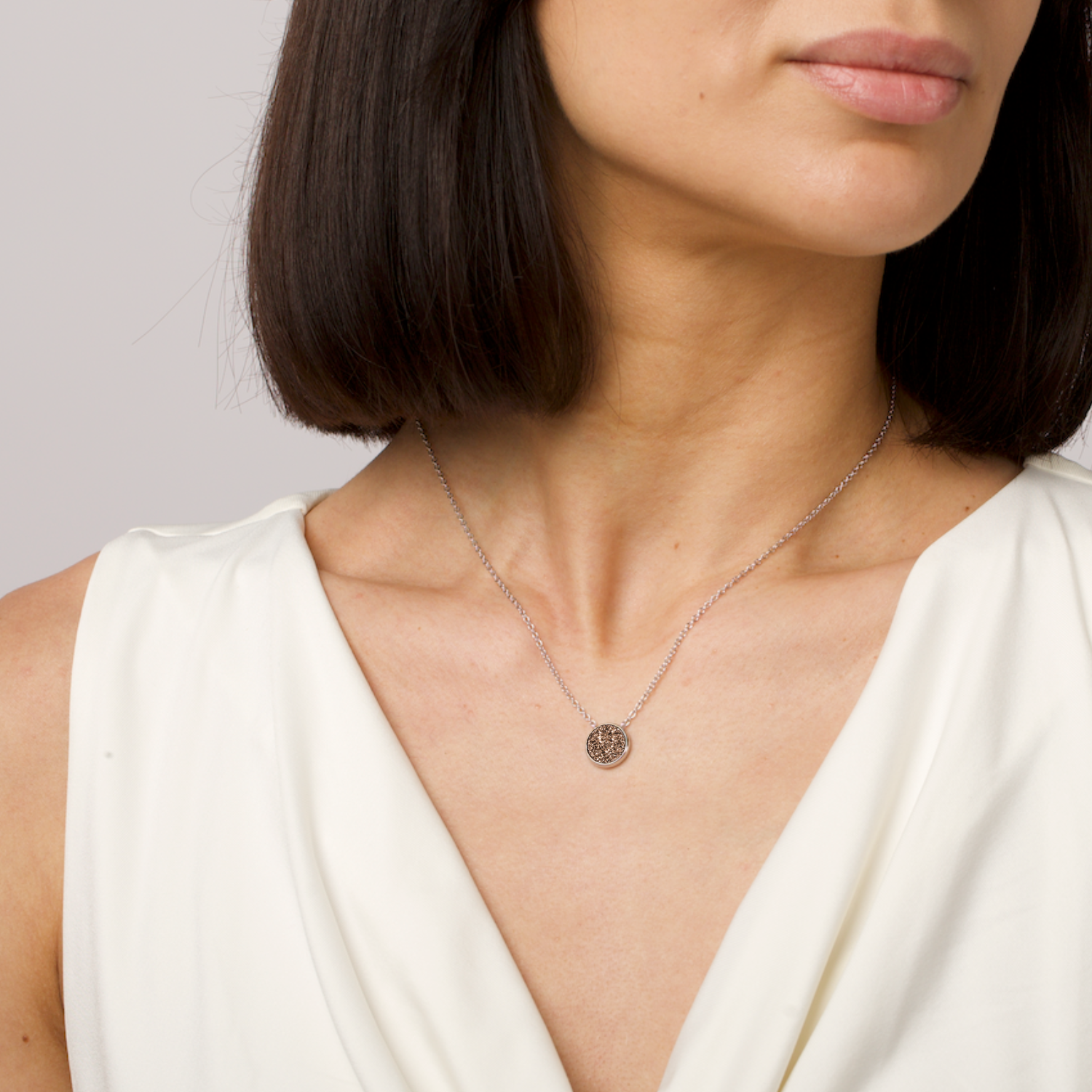 rhodium plated sterling silver Rose Druzy necklace