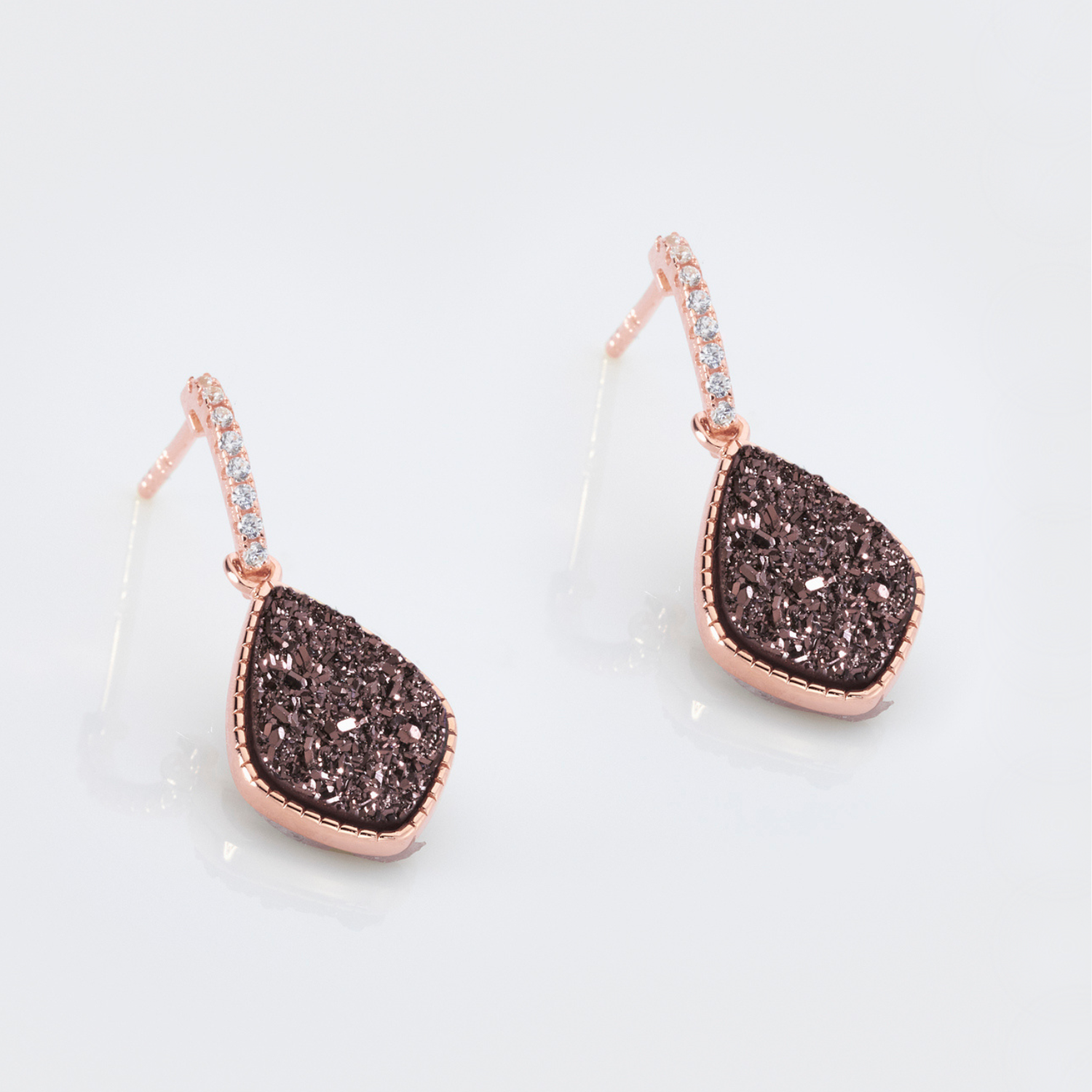18k rose gold plated sterling silver Coffee Druzy drop earrings