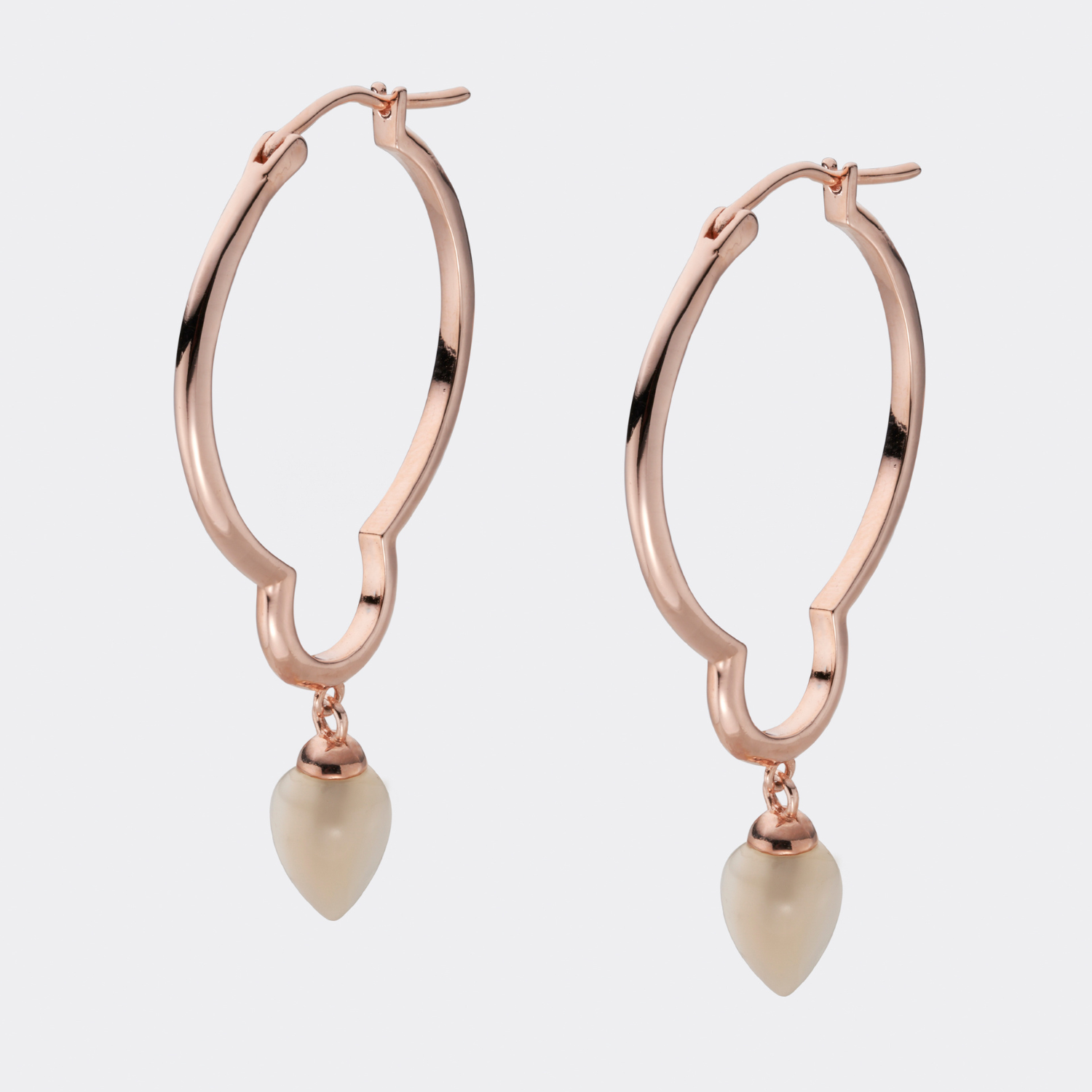 18k rose gold plated sterling silver Pearl hoop earrings