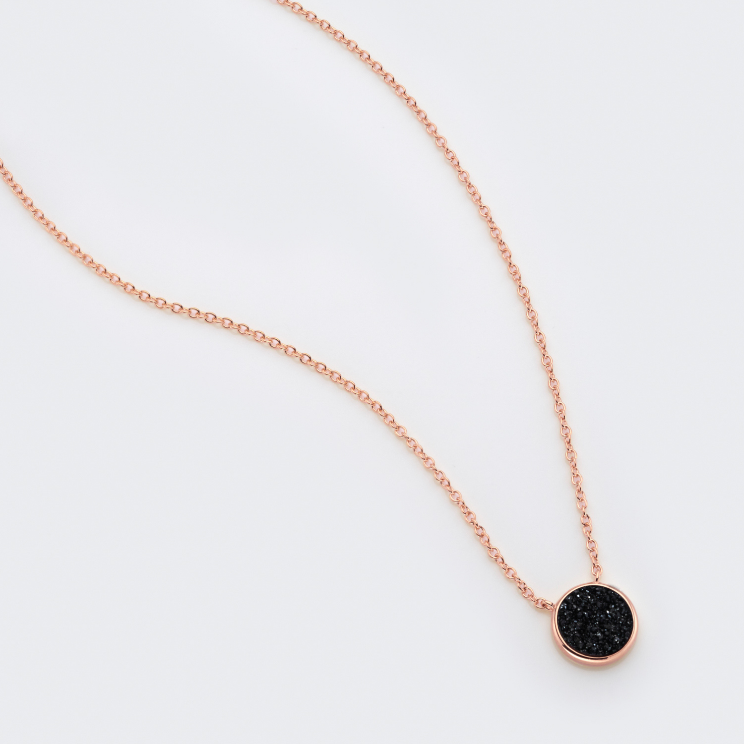 18k rose gold plated sterling silver Black Druzy necklace