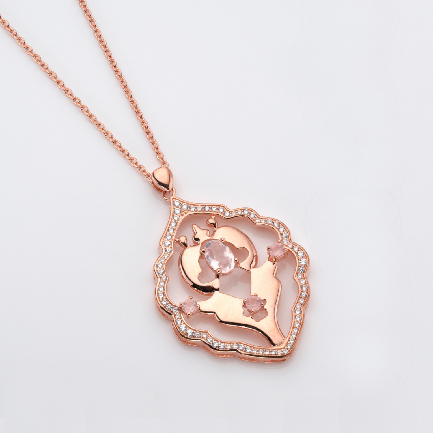 18k rose gold plated 925 sterling silver rose quartz necklace
