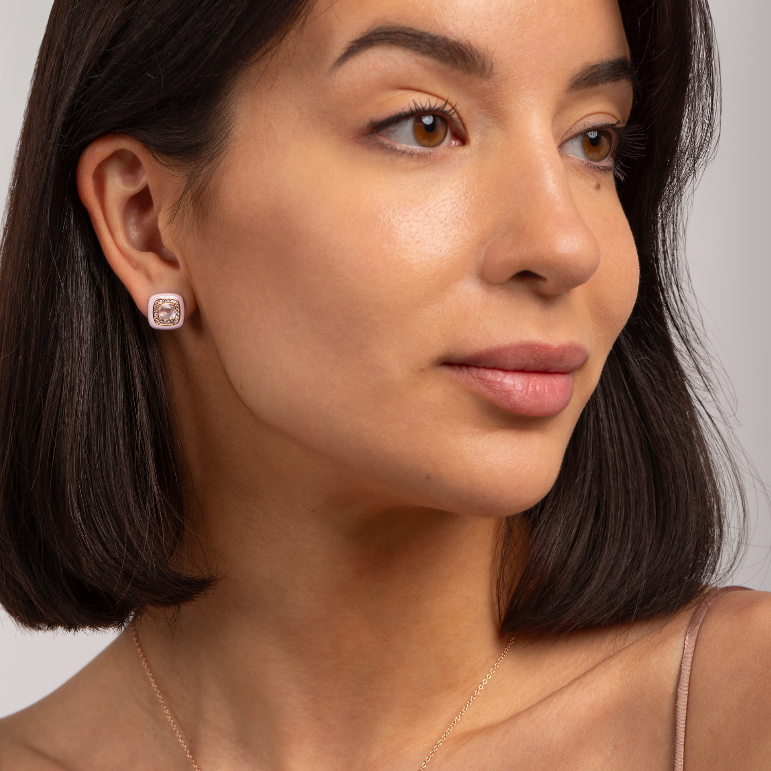 18k gold plated sterling silver Rose Quartz stud earrings