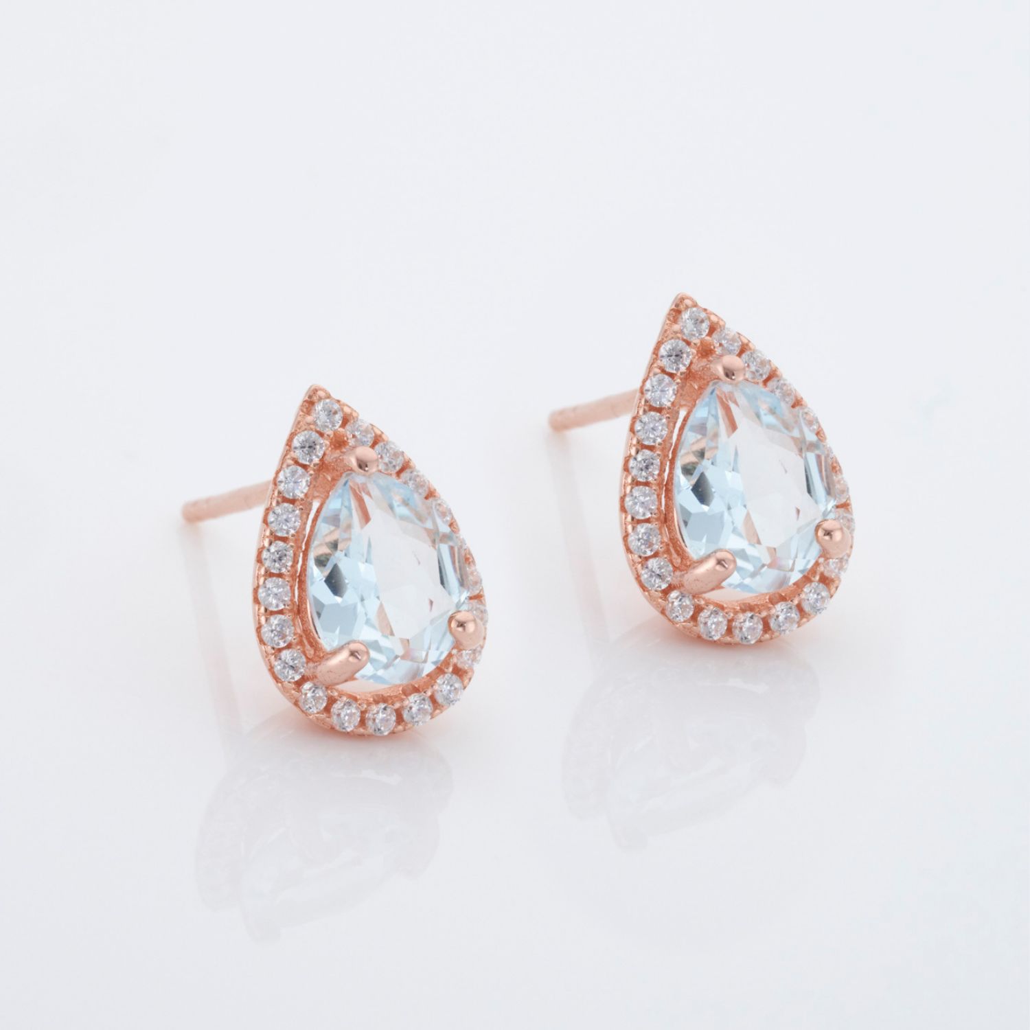 18k rose gold 925 sterling silver pear drop blue topaz stud earrings
