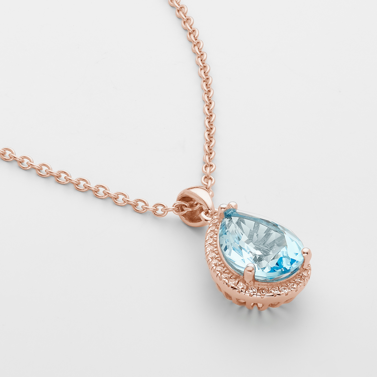 18k rose gold plated 925 sterling silver pear drop blue topaz necklace