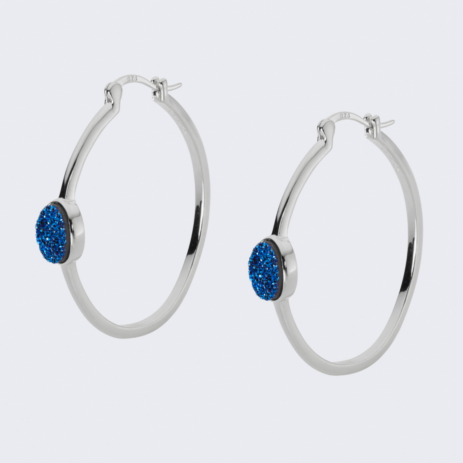 rhodium plated sterling silver Blue Druzy hoop earrings