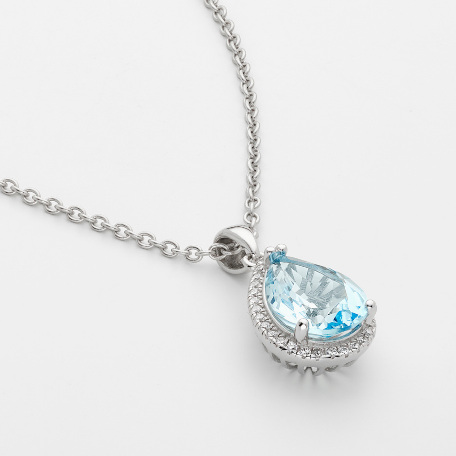 925 sterling silver pear drop blue topaz necklace