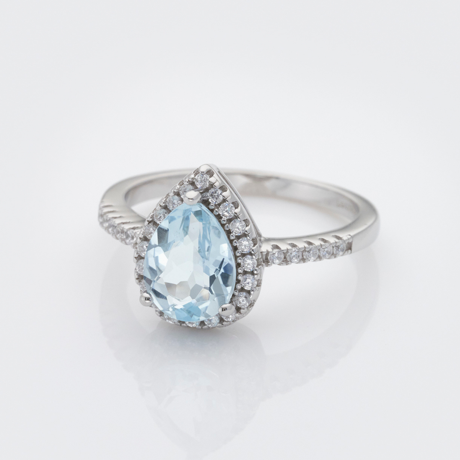 925 sterling silver pear drop blue topaz ring
