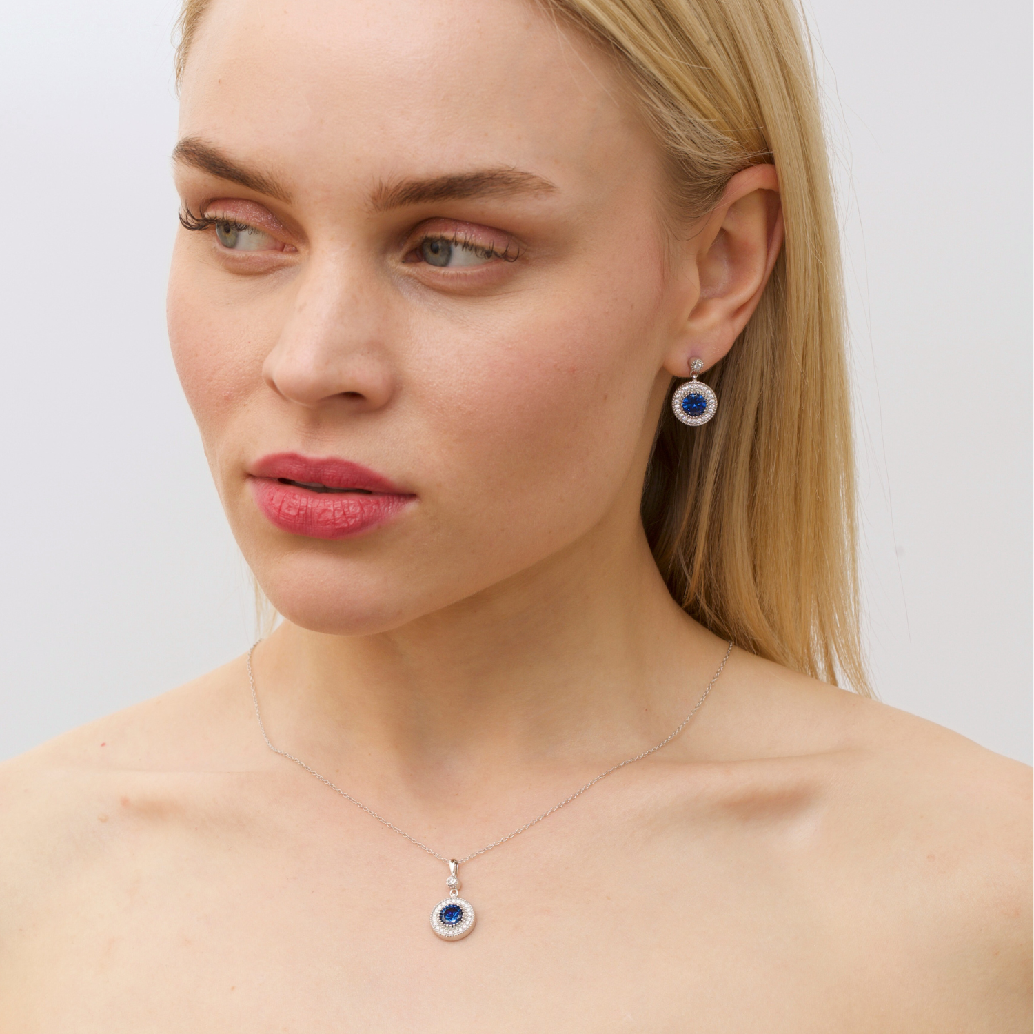 sterling silver cubic zirconia sapphire necklace