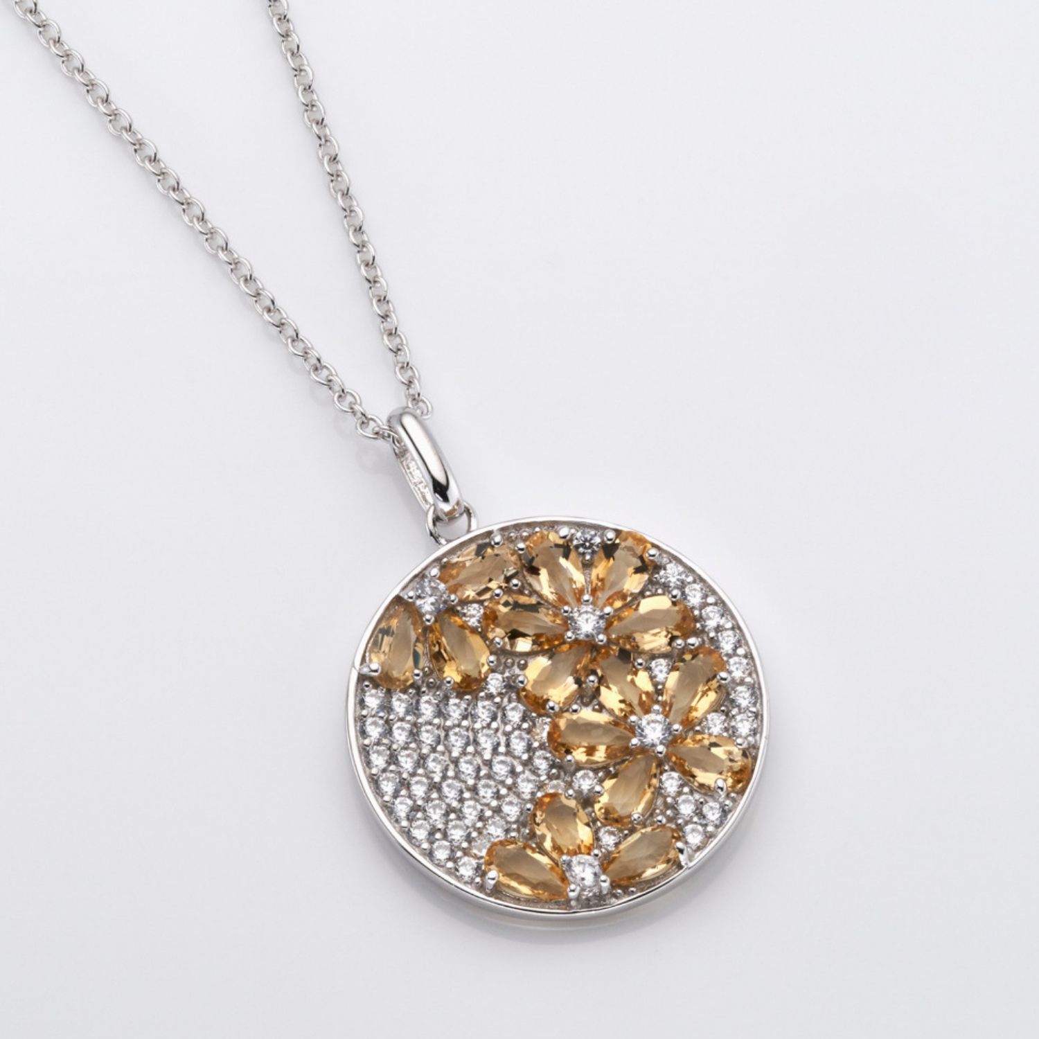 rhodium plated sterling silver Citrine necklace