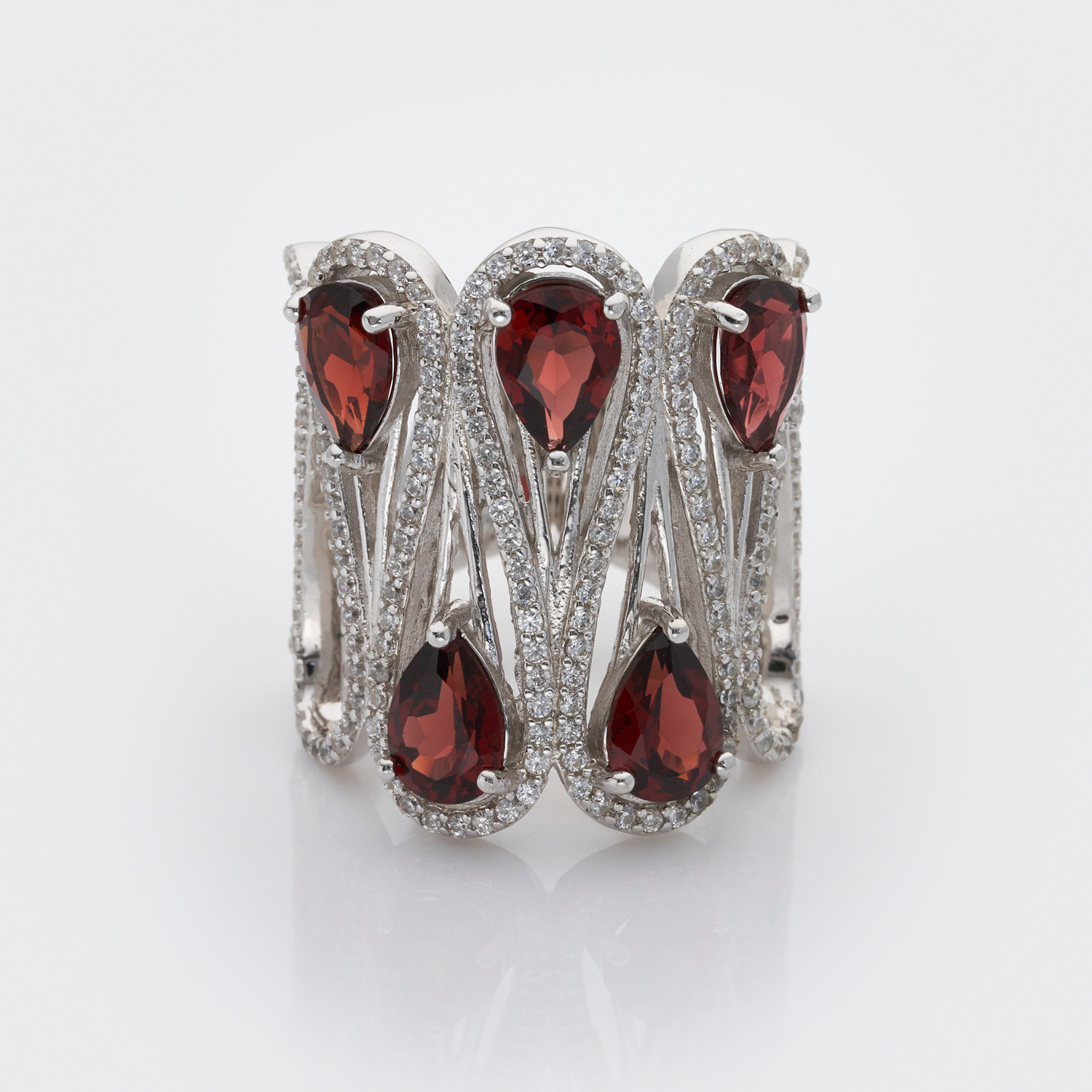 rhodium plated sterling silver Garnet ring