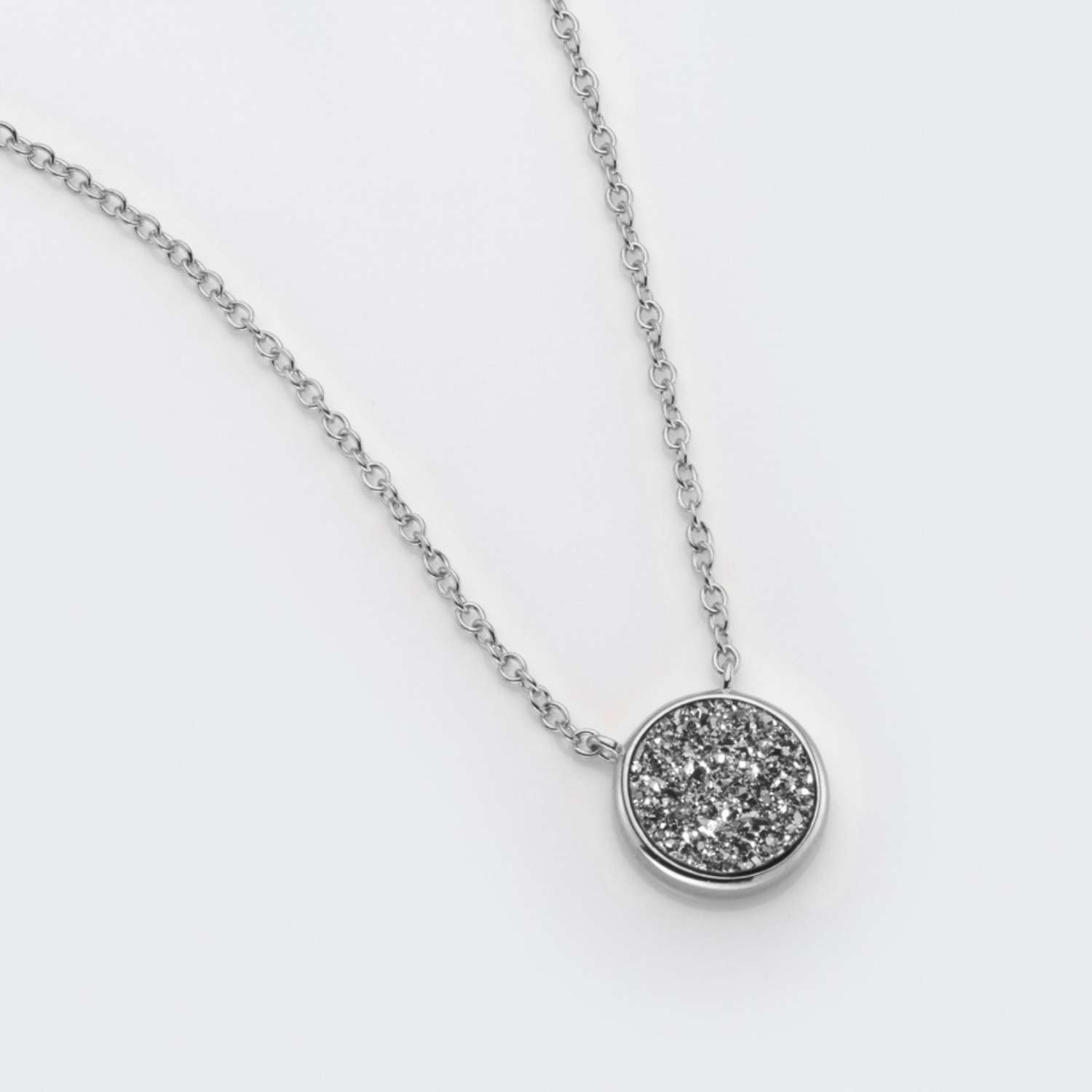 rhodium plated sterling silver Silver Druzy necklace