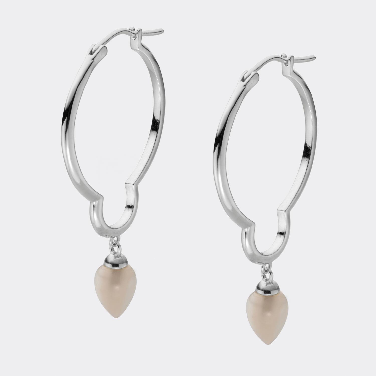 rhodium plated sterling silver Pearl hoop earrings