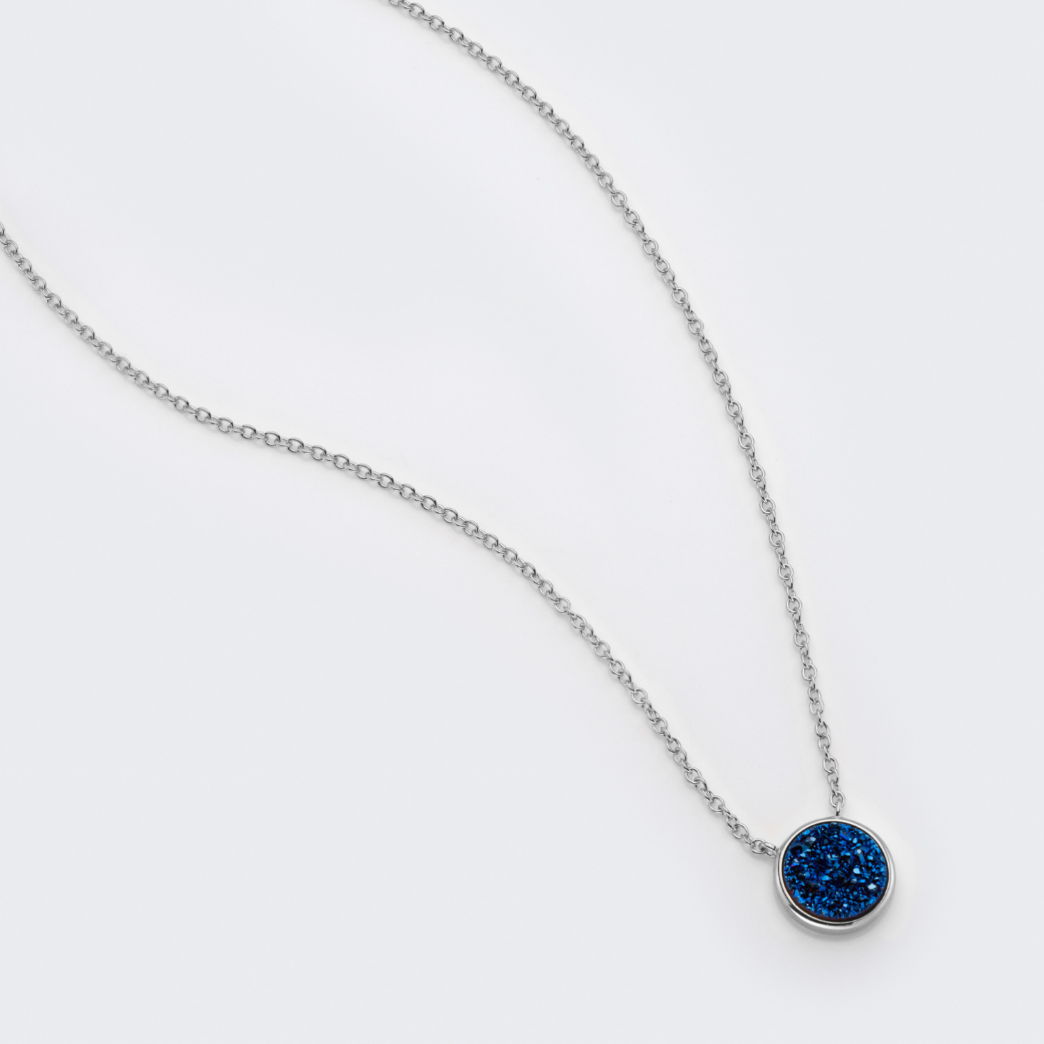rhodium plated sterling silver Blue Druzy necklace