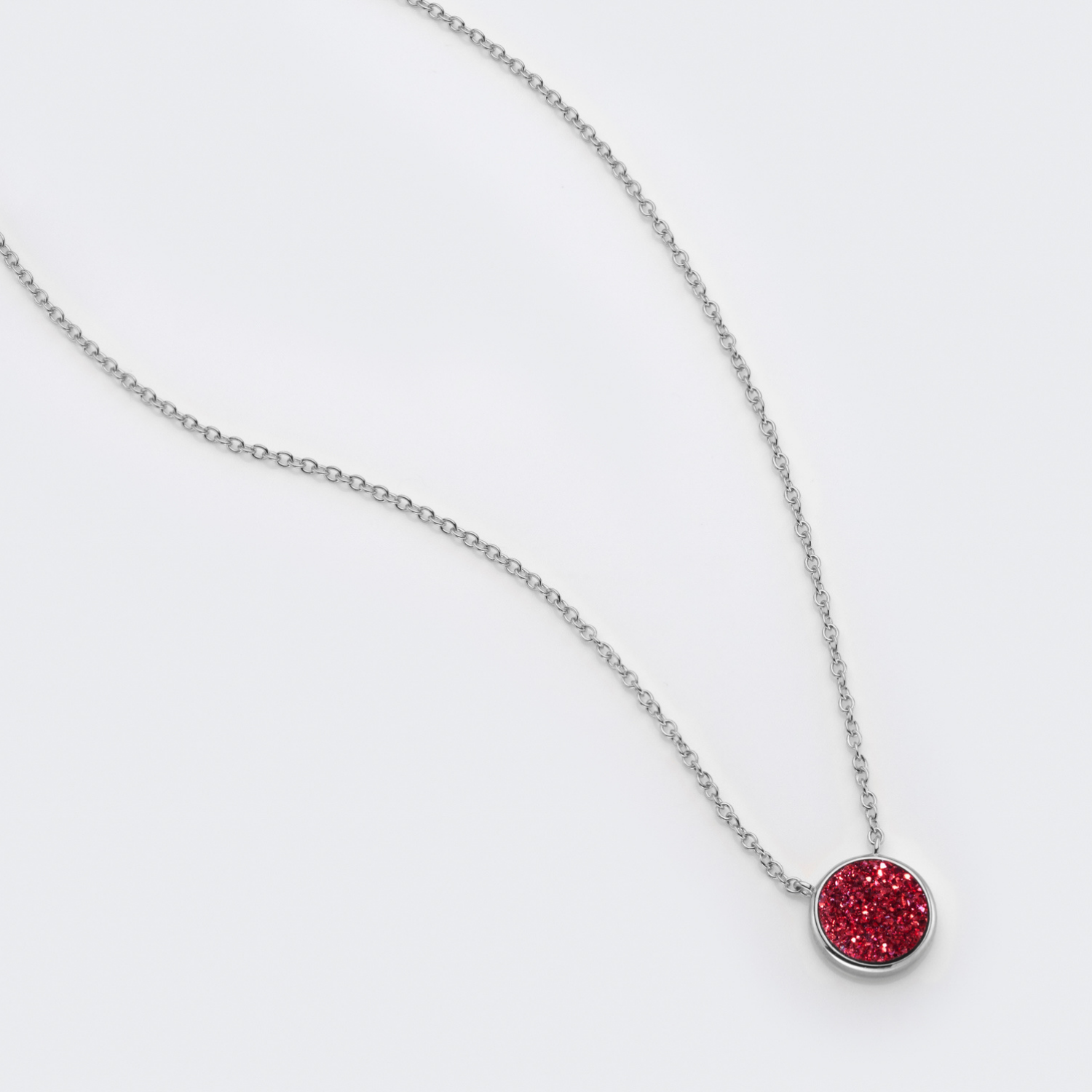 rhodium plated sterling silver Red Druzy necklace