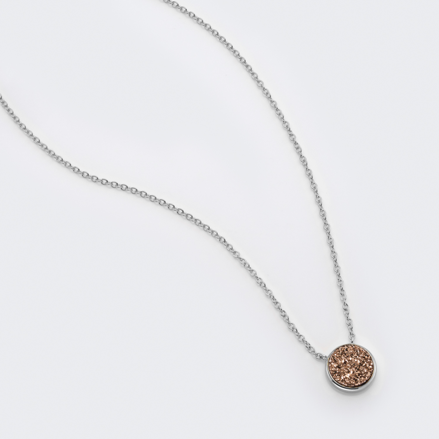 rhodium plated sterling silver Rose Druzy necklace